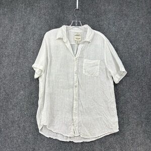 Thom Aaron Men’s White Flax Linen Button Down Short Sleeve Shirt Size Large